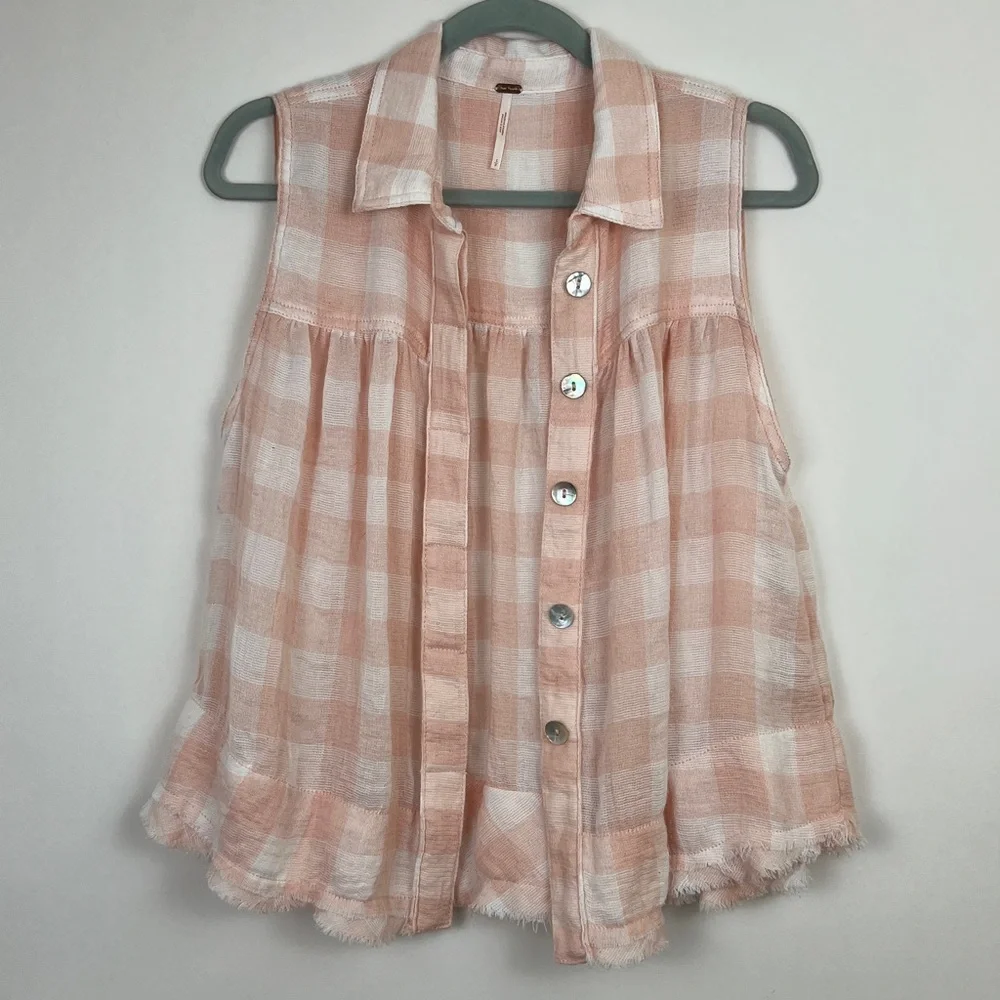 Free People Hey There Sunrise sleeveless button up blouse pinks S - Picture 5 of 14